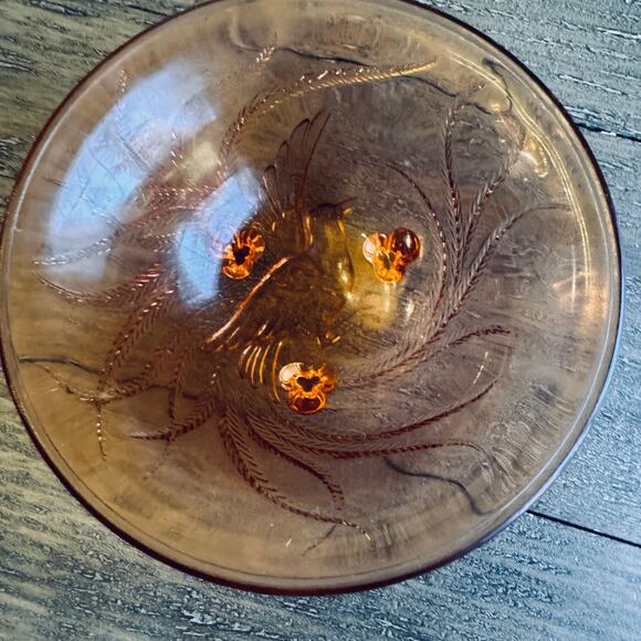 Tiara Indiana Glass Coral Blush Empress Louvre 6" Mint Candy Dish 3 Toed Bird - Picture 3 of 16